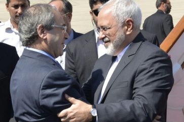 Iranian Foreign Minister Mohammad Javad Zarif receives Syrian Deputy Foreign Minister Faisal Mekdad.