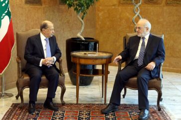 President Michel AOun receiving Iraqi FM Ibrahim Jaafari at Baabda presidential palace on Saturday January 21, 2017.