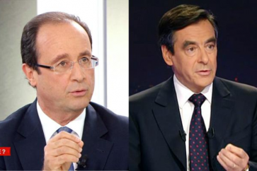 French President Francois Hollande and rightwing presidential candidate Francois Fillon