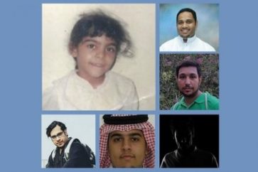 Ghomgham as a child, and five other Saudi defendants who have been told this month they face the death penalty, including Ghomgham's husband, Moussa al-Hashem, bottom centre (Twitter)