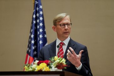 Image: FILE PHOTO: U.S. Special Representative for Iran Brian Hook speaks during a joint news conference with Bahrain Foreign Minister, Dr. Abdullatif bin Rashid Al Zayani, in Manama