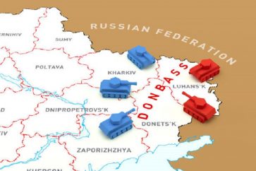 The Encounter of Tanks on the Map of Ukraine. 3d Rendering http://www.lib.utexas.edu/maps/world.html