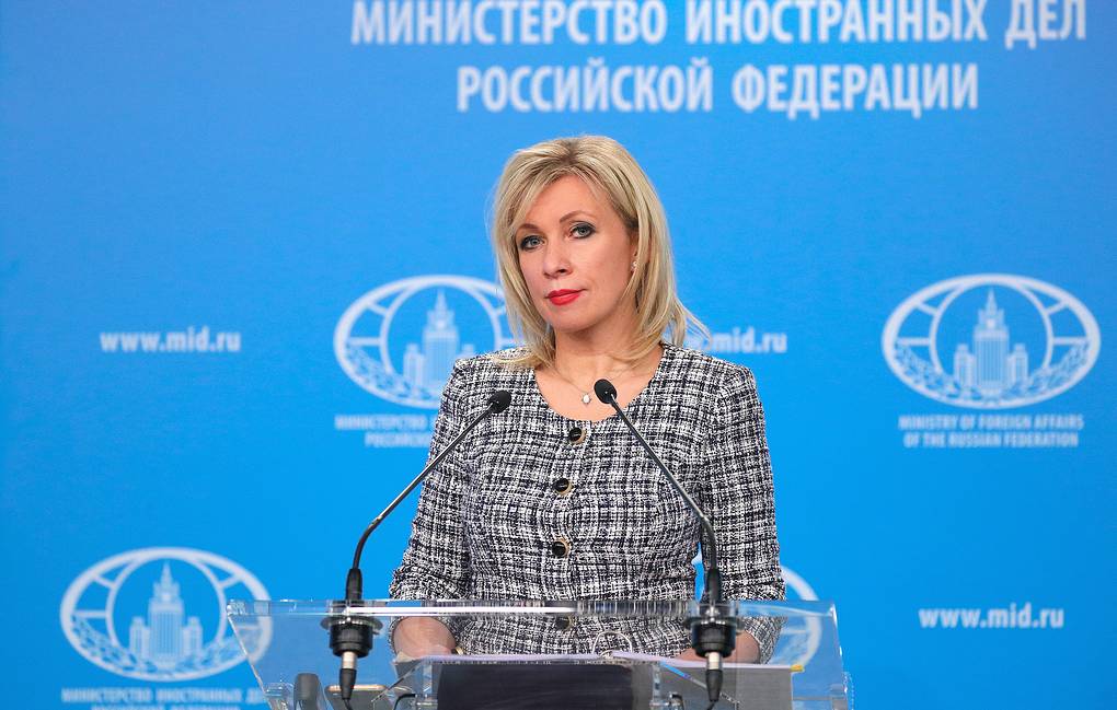 MOSCOW, RUSSIA  FEBRUARY 25, 2022: The Spokeswoman of Russia's Ministry of Foreign Affairs, Maria Zakharova, gives a press briefing on foreign policy issues. Russian Ministry of Foreign Affairs/TASSÐîññèÿ. Ìîñêâà. Îôèöèàëüíûé ïðåäñòàâèòåëü ÌÈÄ Ðîññèè Ìàðèÿ Çàõàðîâà âî âðåìÿ áðèôèíãà ïî òåêóùèì âîïðîñàì âíåøíåé ïîëèòèêè. Ïðåññ-ñëóæáà ÌÈÄ ÐÔ/ÒÀÑÑ