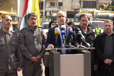 Head of Hezbollah's Beirut Zone Sayyed Hussein Fadlallah addressing reporters