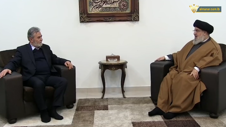 Hezbollah Secretary General Sayyed Hasan Nasrallah hosting the Secretary General of Palestine's Islamic Jihad Ziad Nakhala