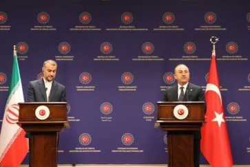 Iran FM Hussein Amir Abdollahian in a joint press conference with his Turkish counterpart Mevlut Cavusoglu