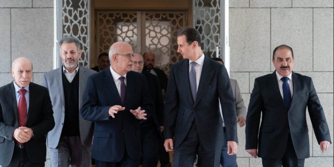 President Bashar al-Assad welcoming members of the General Secretariat of Arab Parties Conference