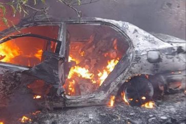 Car targeted by Israeli enemy in Gaza (Twitter, May 9, 2023)