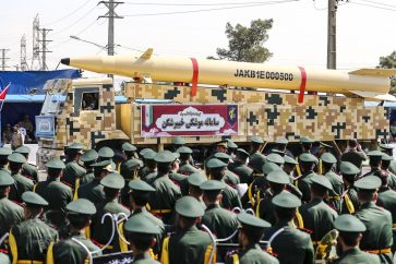 IRGC showcasing Kheibar Shekan Missile during Al-Quds march 2022