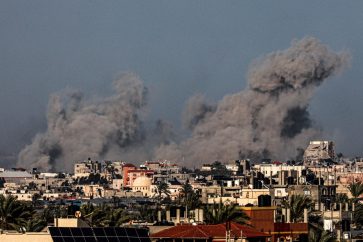 A picture taken from Rafah on January 12, 2024 shows smoke billowing over the southern Gaza Strip during Israeli bombardment, amid continuing battles between Israel and the Palestinian militant group Hamas. (Photo by AFP)