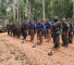 Thai soldiers inspect a border area in Ubon Ratchathani province where they claim to have found two anti-personnel landmines. Photograph: AP